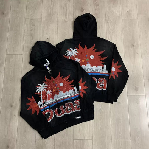 Duaa Hoodie 2026 Fall/Winter Rhinestone Washed Vintage Hoodie