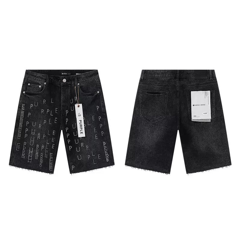 PURPLE BRAND Rhinestone Denim Shorts