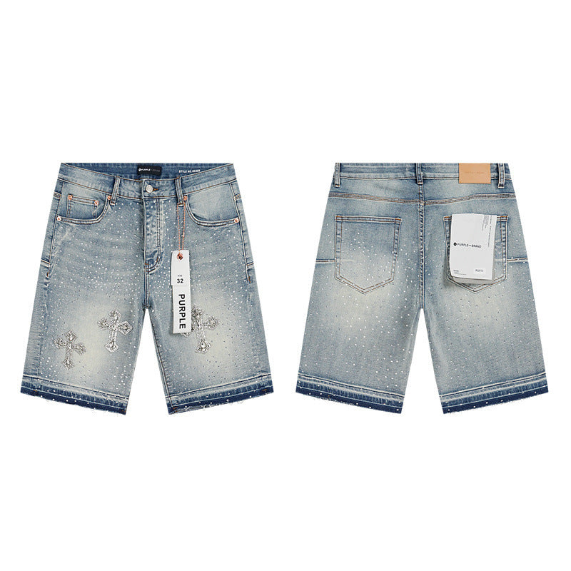 PURPLE BRAND Rhinestone Denim Shorts