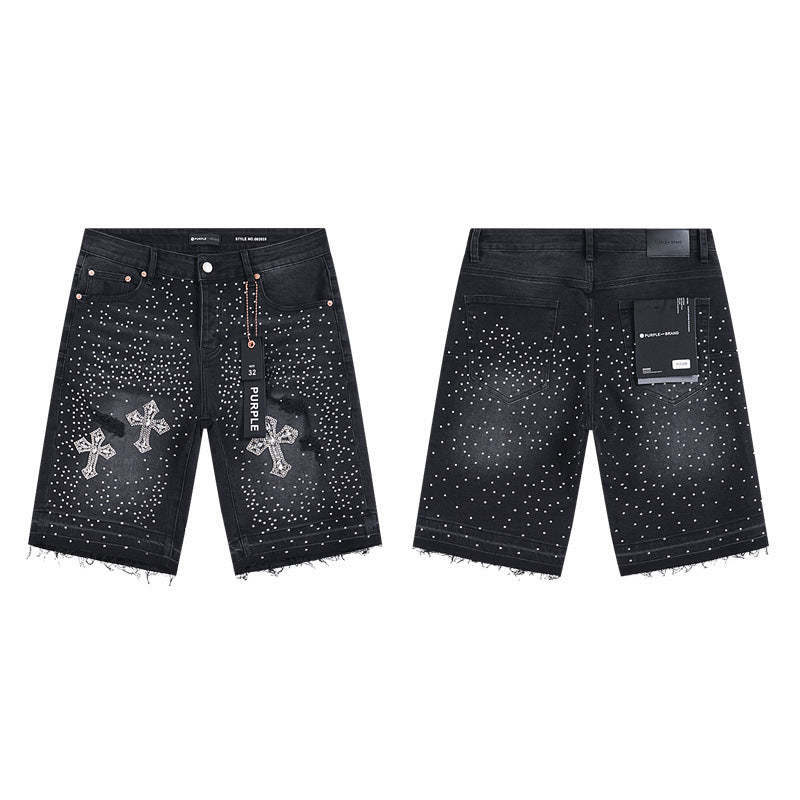 PURPLE BRAND Rhinestone Denim Shorts