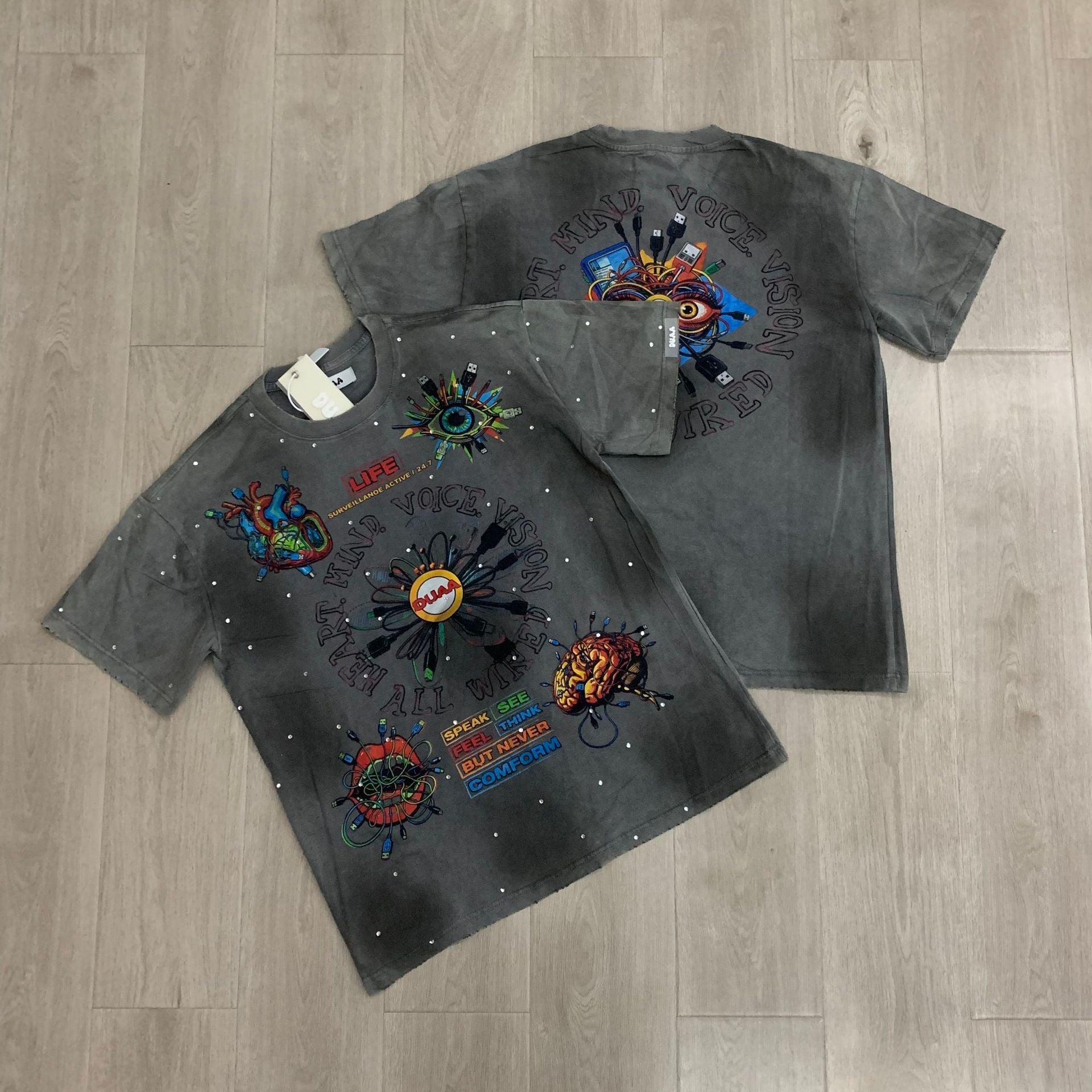 DUAA 2026SS Distressed Rhinestone Tee