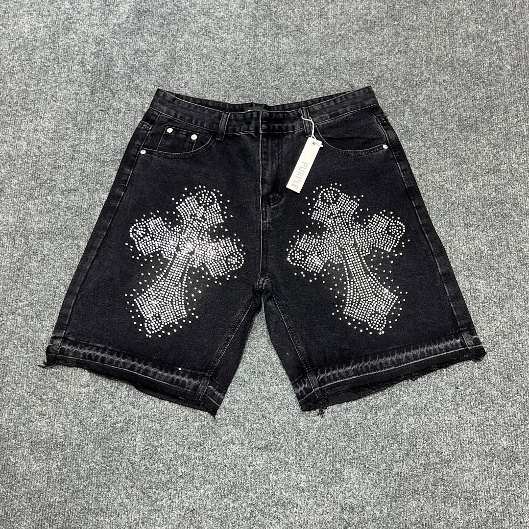 PURPLE BRAND Rhinestone Denim Shorts