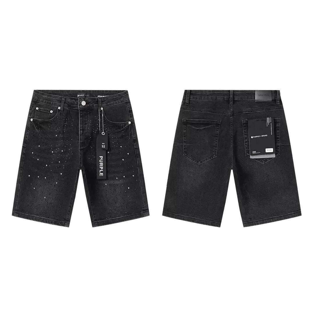 PURPLE BRAND Rhinestone Denim Shorts