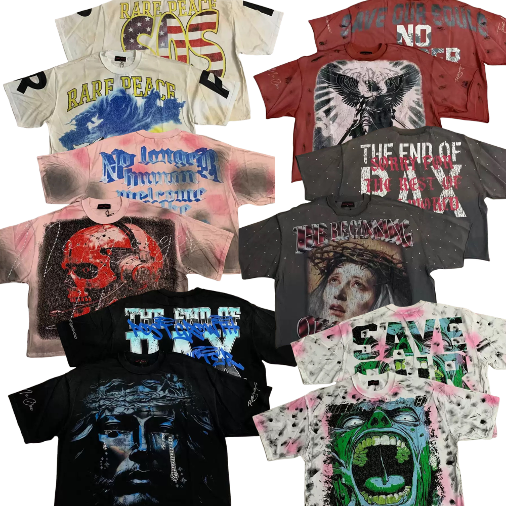 RARE PEACE Boxy Rhinestone T-Shirt Collection