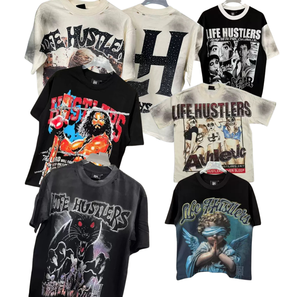 LIFE HUSTLERS Rhinestone Graphic T-Shirt Collection